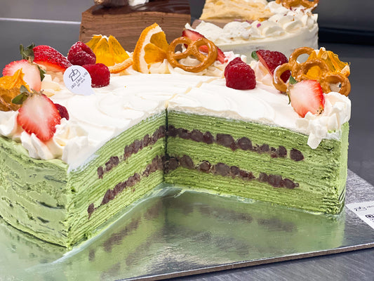 Matcha Red Bean Mille Crepe Cake