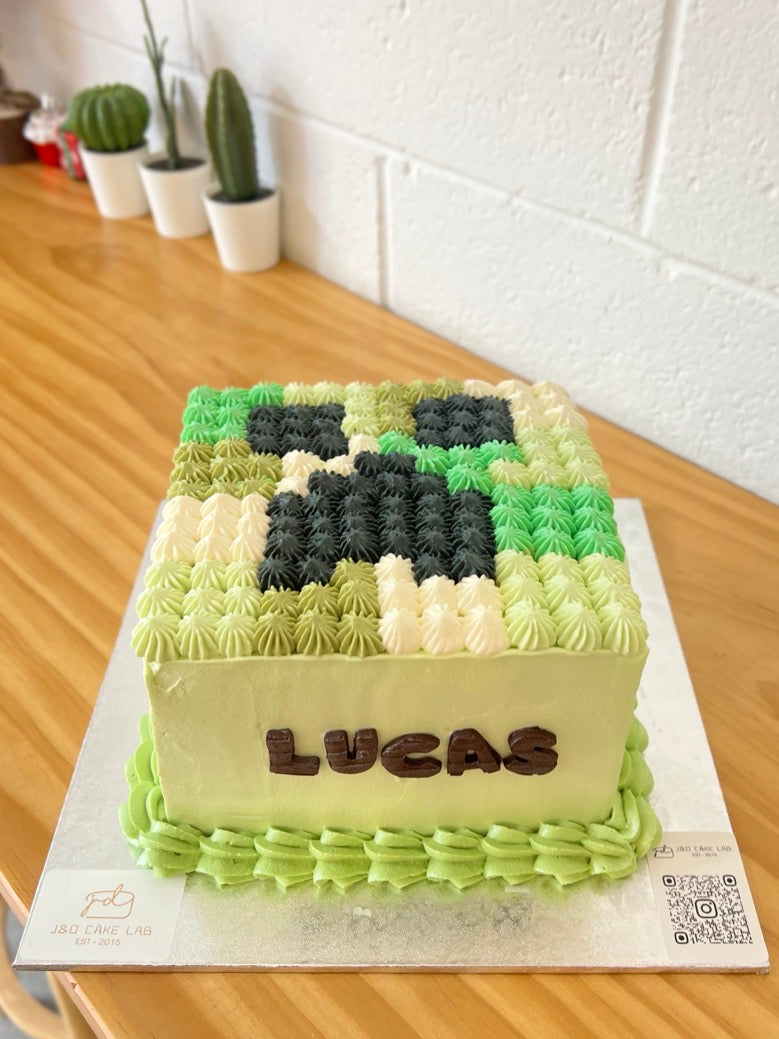 Minecraft Theme Piping Square Shape Cream Cake