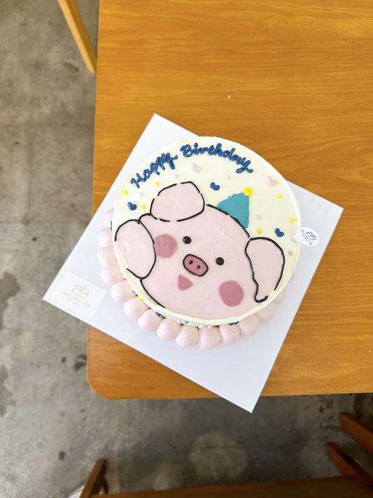 Hand-Drawn Little Pig Birthday Cake