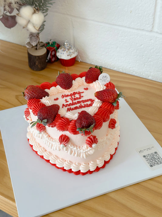 Vintage Strawberry Heart Cake
