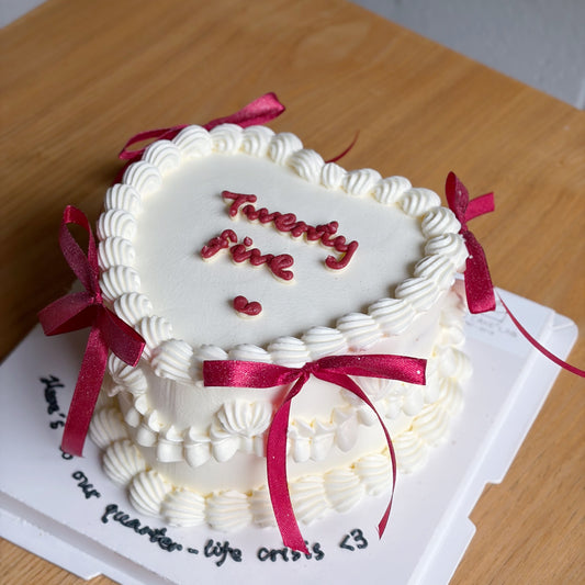 Vintage Red Ribbon Heart Cake