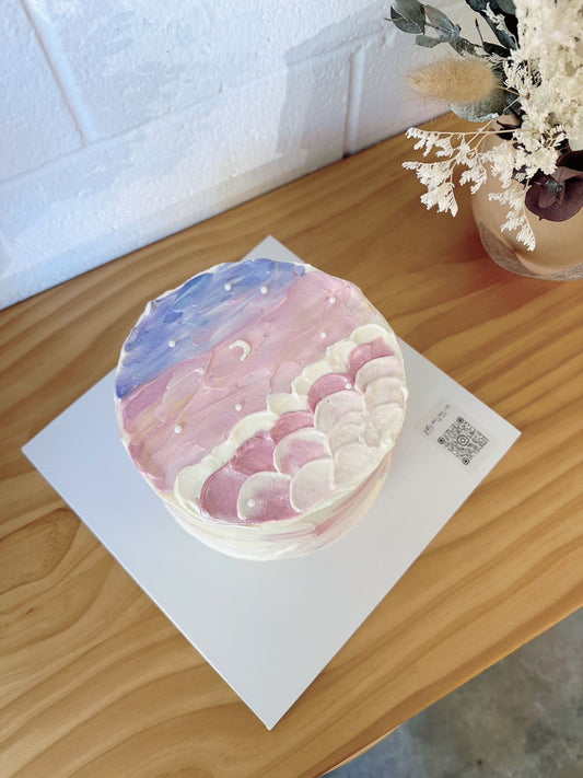 Pink Starry Night Oil Painting Style Cream Cake