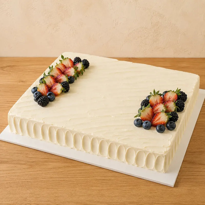 Classic Vanilla Strawberry Slab Cream Cake with fresh berries in Adelaide