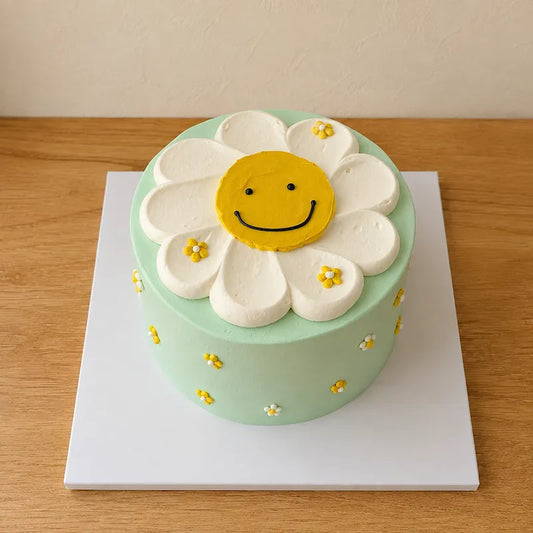 Daisy Smiley Face Cake in mint green with white daisy top from J&D Cake Lab Adelaide