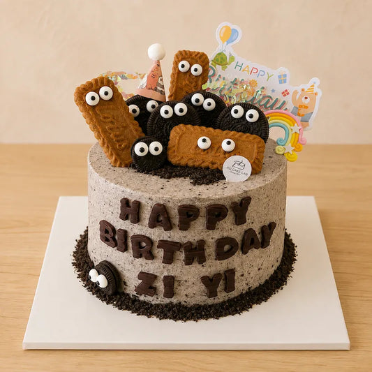 Chocolate Sea Salt Oreo Birthday Cake with playful cookie decorations and edible eyes in Adelaide