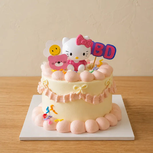 Vintage Hello Kitty Birthday Cake with pastel pink piping and character decorations in Adelaide