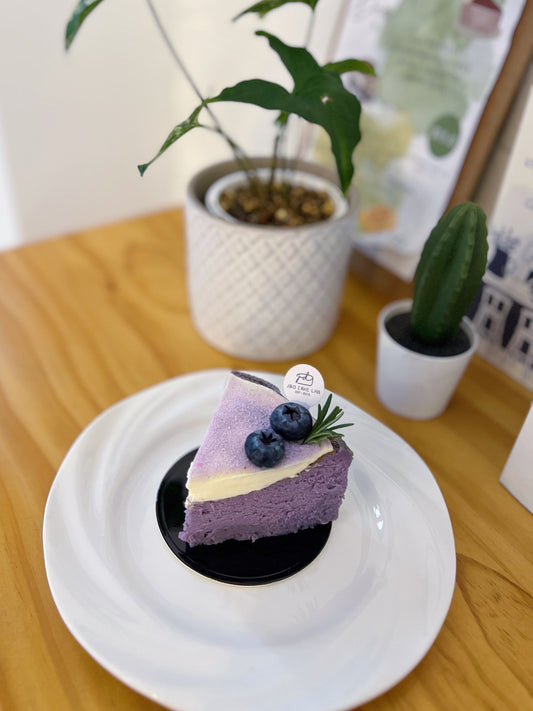Taro With Ube Basque Burnt Cheesecake Sliced